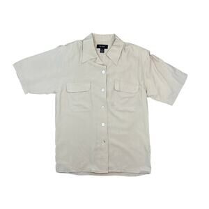 Vintage Silk House Women's Button Up Shirt beige Size M 100% Silk shoulder pads